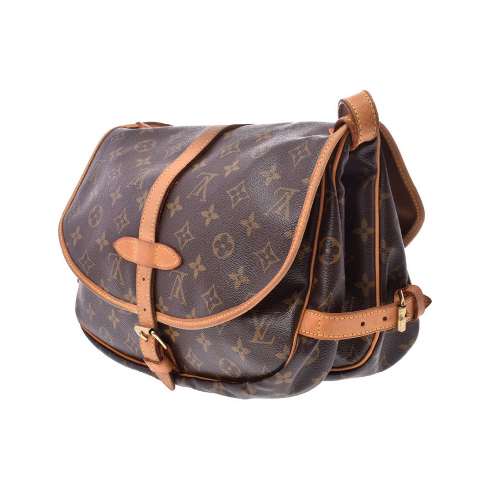 Louis Vuitton Leather Monogram Bag Saumur Shoulder Brown